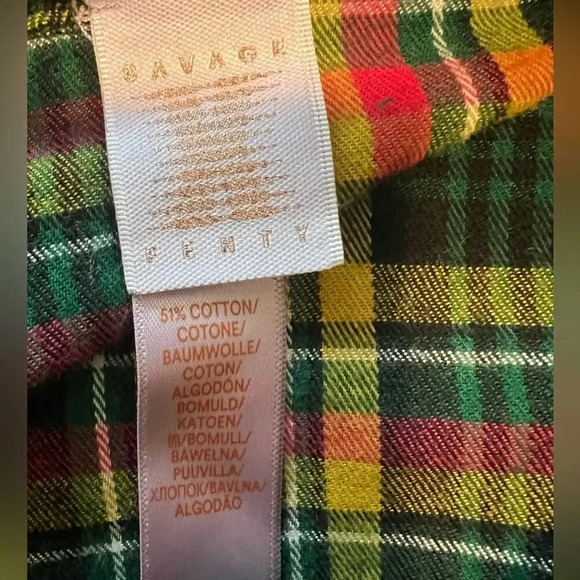 SAVAGE X FENTY Tied Up Tartan PJ Raw Hem Sleep Shirt in Pink Canterbury Plaid - Picture 7 of 9